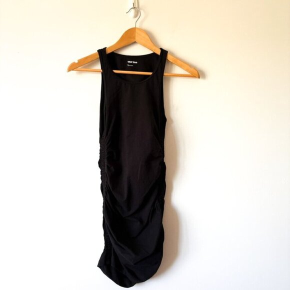 Aritzia Malibu Chill Dress Stretch Cotton Jersey Ruched Mini Bodycon Black Small - Picture 5 of 8